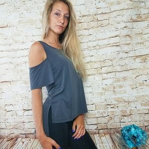 Cold Shoulder Gray High Low Top